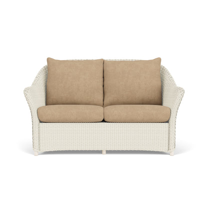Lloyd Flanders Weekend Retreat Loveseat in Ivory with Hayden Sand fabric