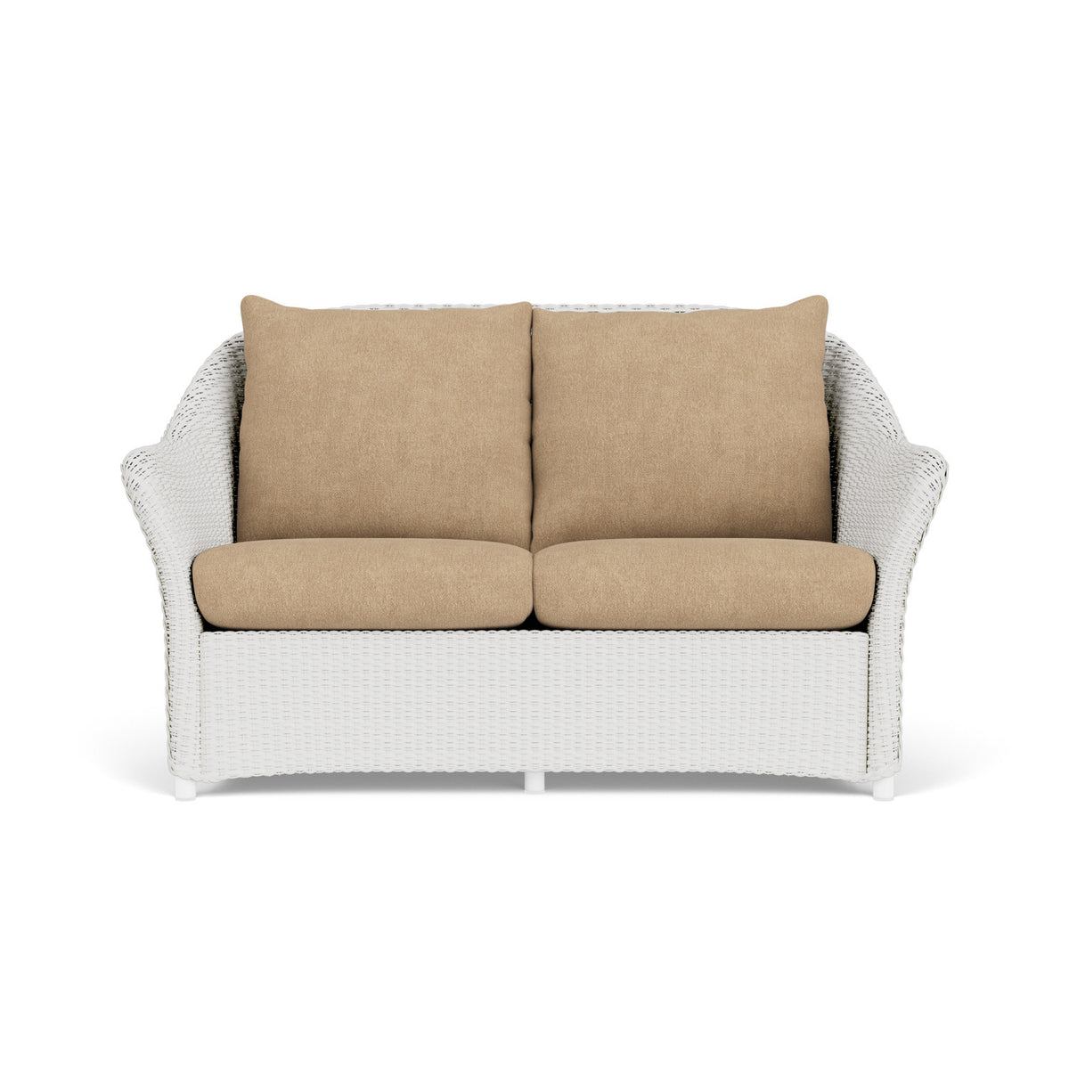 Lloyd Flanders Weekend Retreat Conversation Set in Matte White with Hayden Sand fabric
