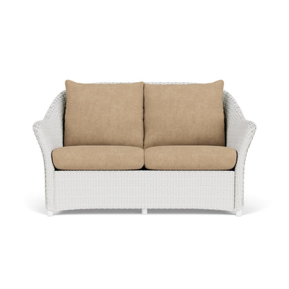 Lloyd Flanders Weekend Retreat Conversation Set in Matte White with Hayden Sand fabric
