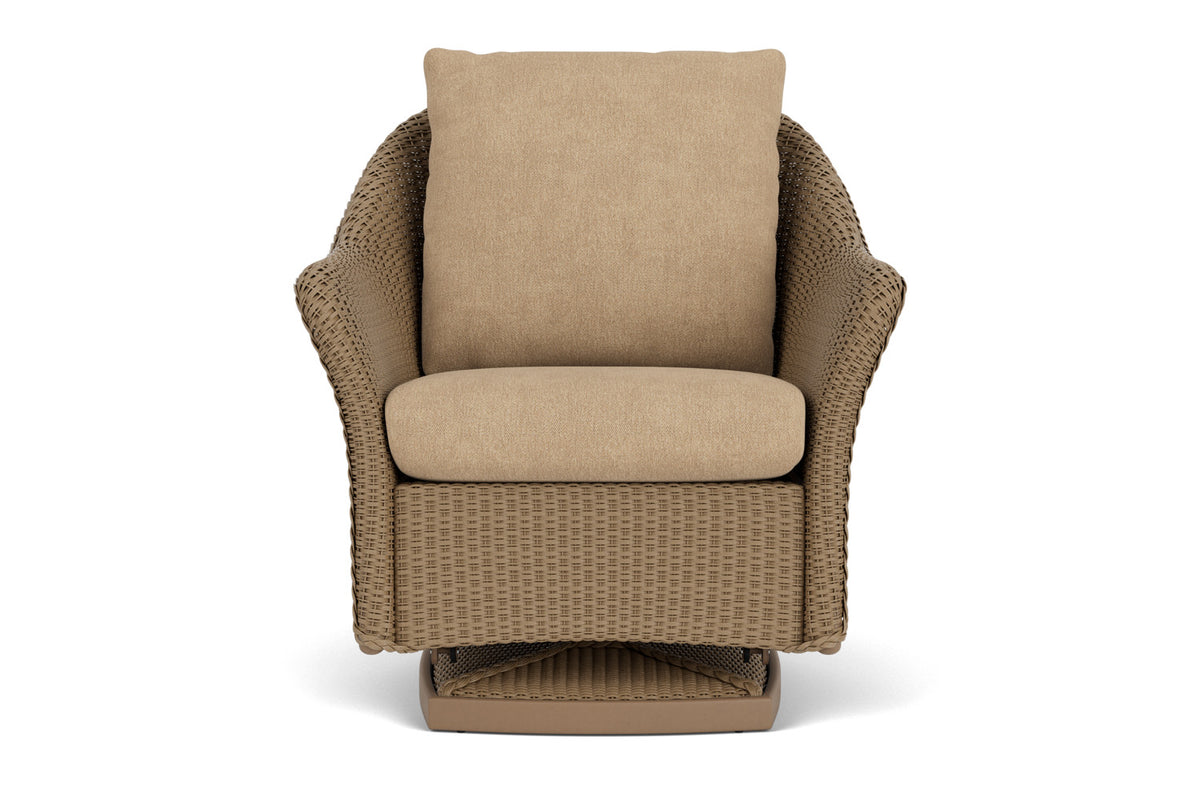 Lloyd Flanders Weekend Retreat Swivel Glider Lounge Chair in Fawn with Hayden Sand fabric