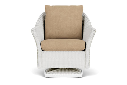 Lloyd Flanders Weekend Retreat Swivel Glider Lounge Chair in Matte White with Hayden Sand fabric