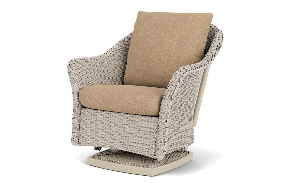 Lloyd Flanders Weekend Retreat Swivel Glider Lounge Chair in Linen with Hayden Sand fabric, view 10