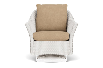 Lloyd Flanders Weekend Retreat Swivel Glider Lounge Chair in White with Hayden Sand fabric