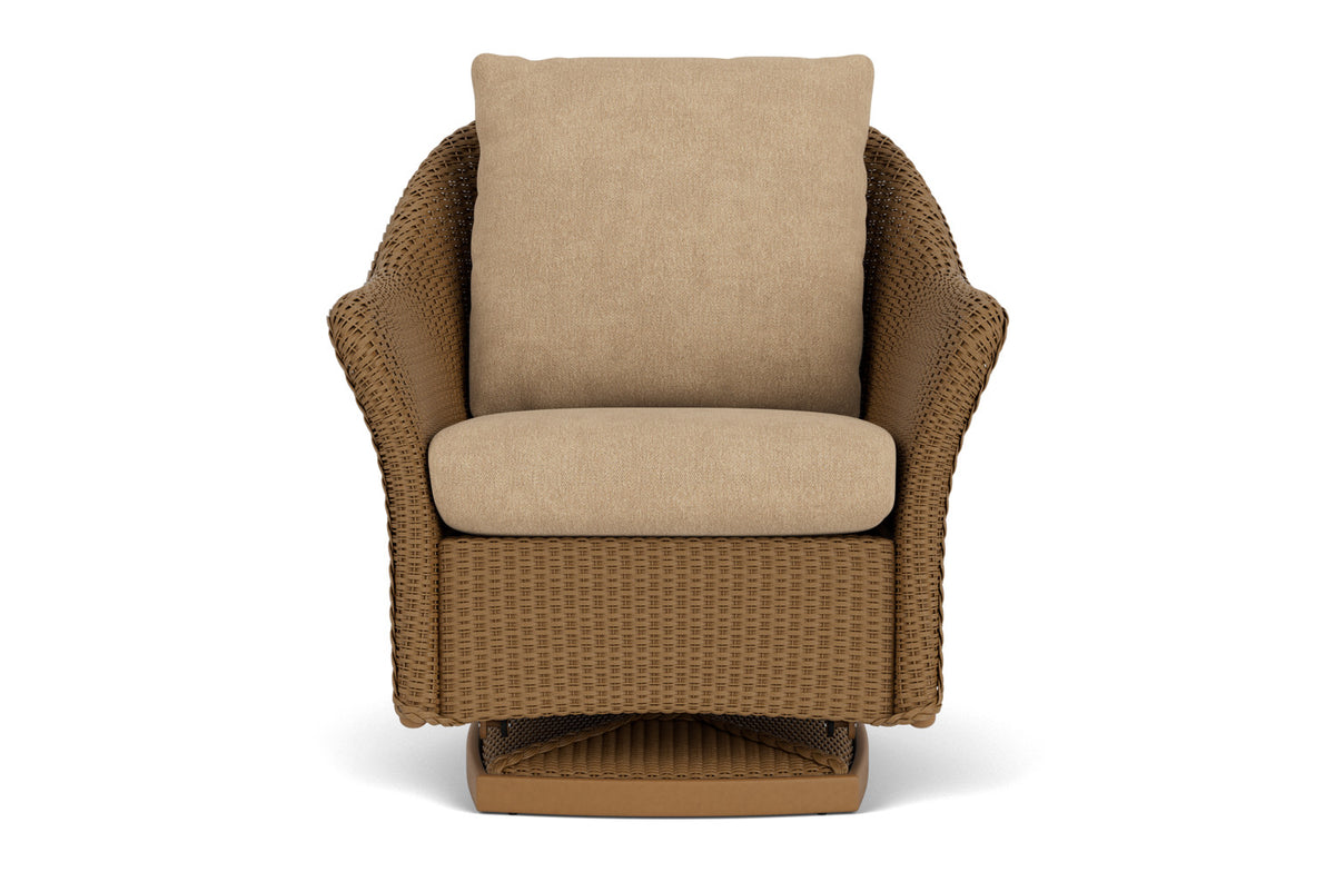 Lloyd Flanders Weekend Retreat Swivel Glider Lounge Chair in Hickory with Hayden Sand fabric