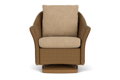 Lloyd Flanders Weekend Retreat Swivel Glider Lounge Chair in Hickory with Hayden Sand fabric