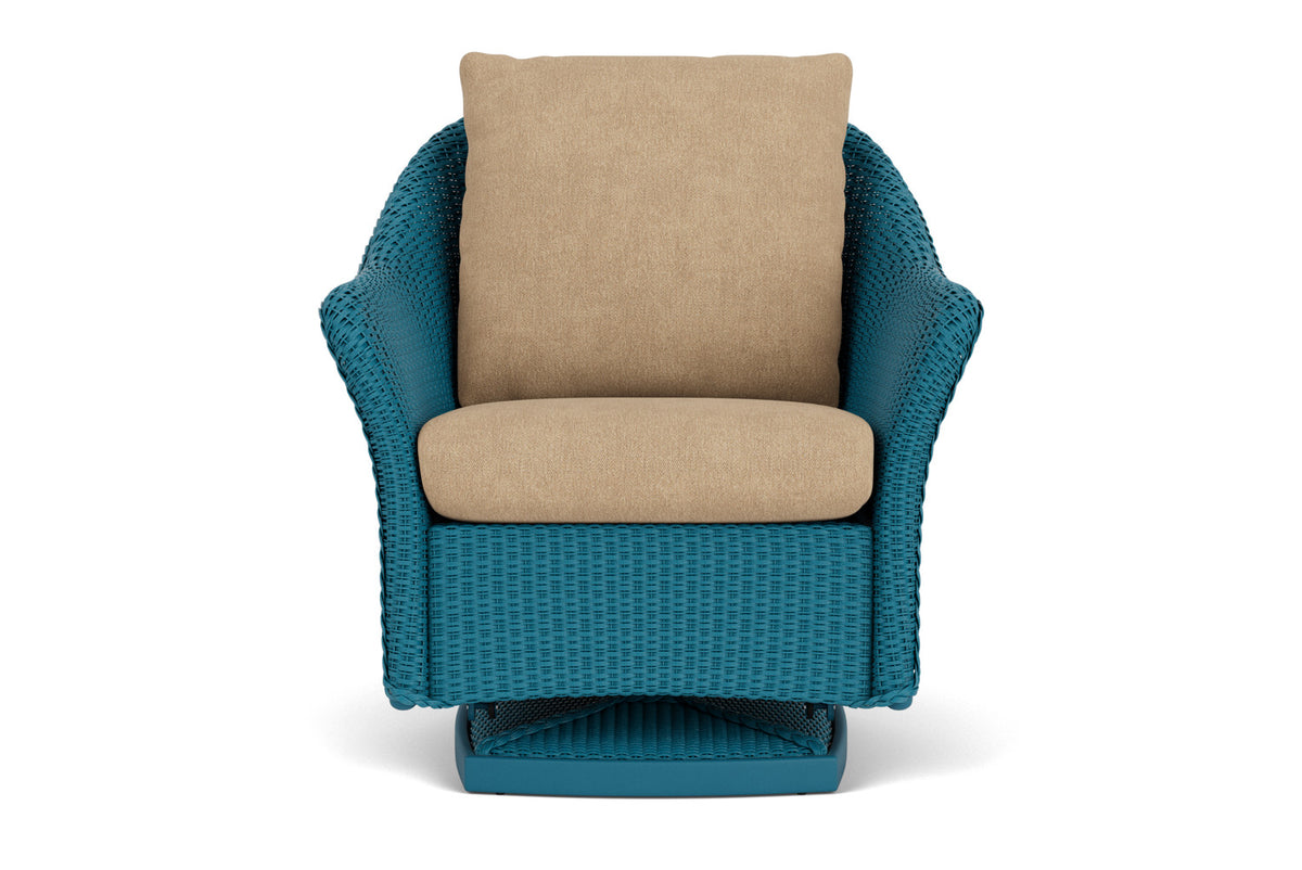 Lloyd Flanders Weekend Retreat Swivel Glider Lounge Chair in Peacock with Hayden Sand fabric
