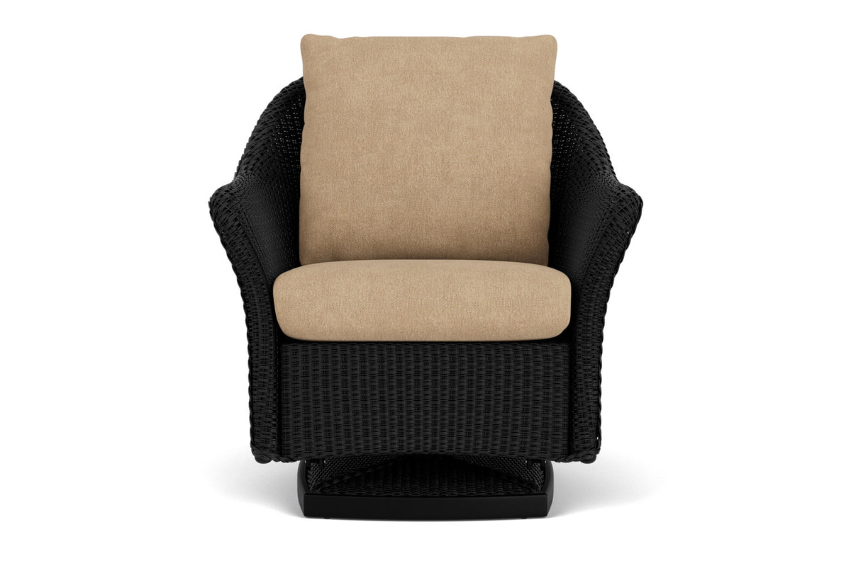 Lloyd Flanders Weekend Retreat Swivel Glider Lounge Chair in Ebony with Hayden Sand fabric