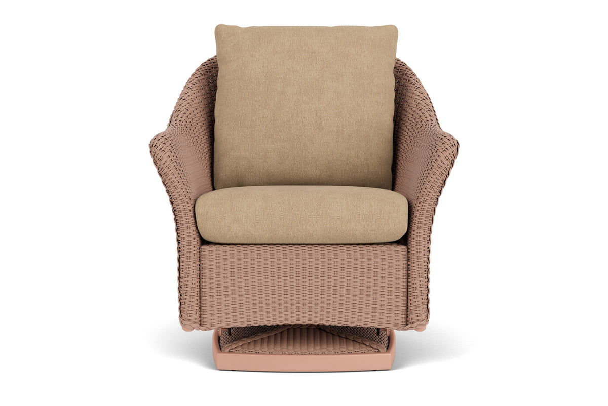 Lloyd Flanders Weekend Retreat Swivel Glider Lounge Chair in Rosewood with Hayden Sand fabric
