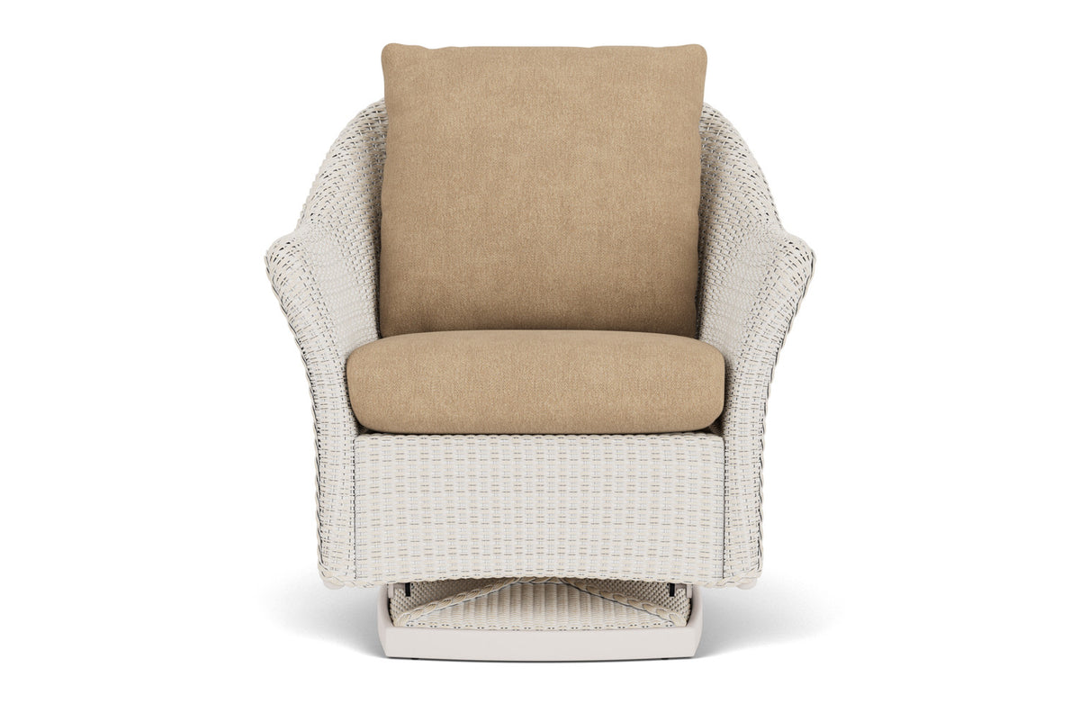 Lloyd Flanders Weekend Retreat Swivel Glider Lounge Chair in Antique White with Hayden Sand fabric