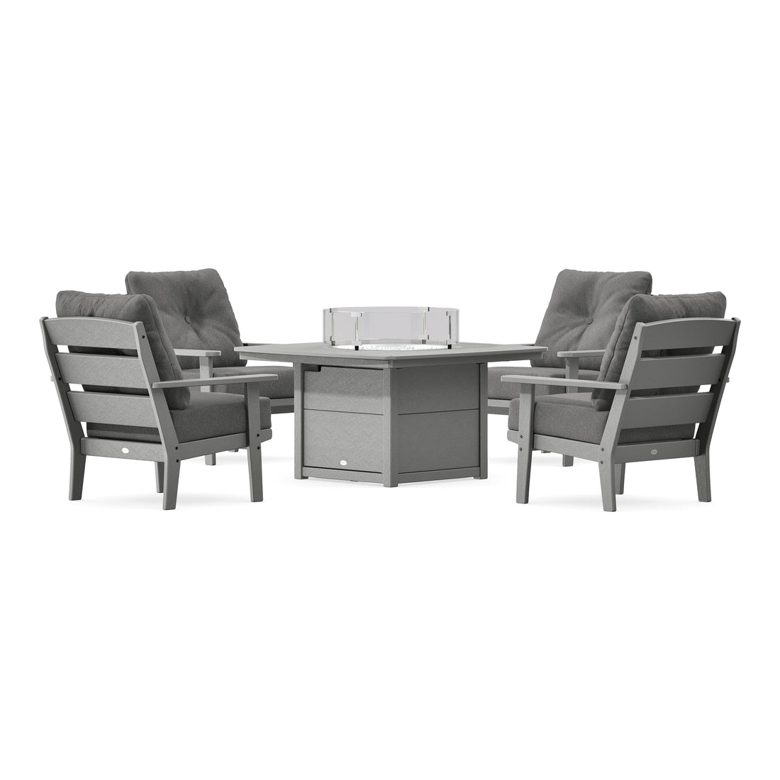 POLYWOOD Lakeside 5-Piece Deep Seating Set with Nautical Fire Pit Table in Slate Grey