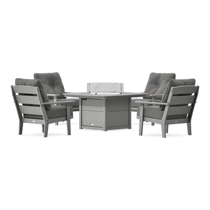 POLYWOOD Lakeside 5-Piece Deep Seating Set with Nautical Fire Pit Table in Slate Grey