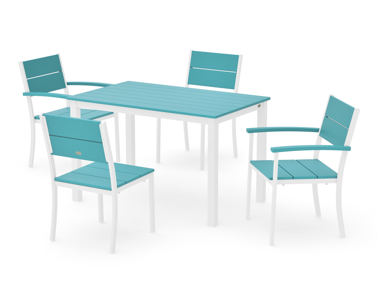 POLYWOOD Main Street 5-Piece Dining Set with Main Street 30 x 48 Dining Table in White / Aruba