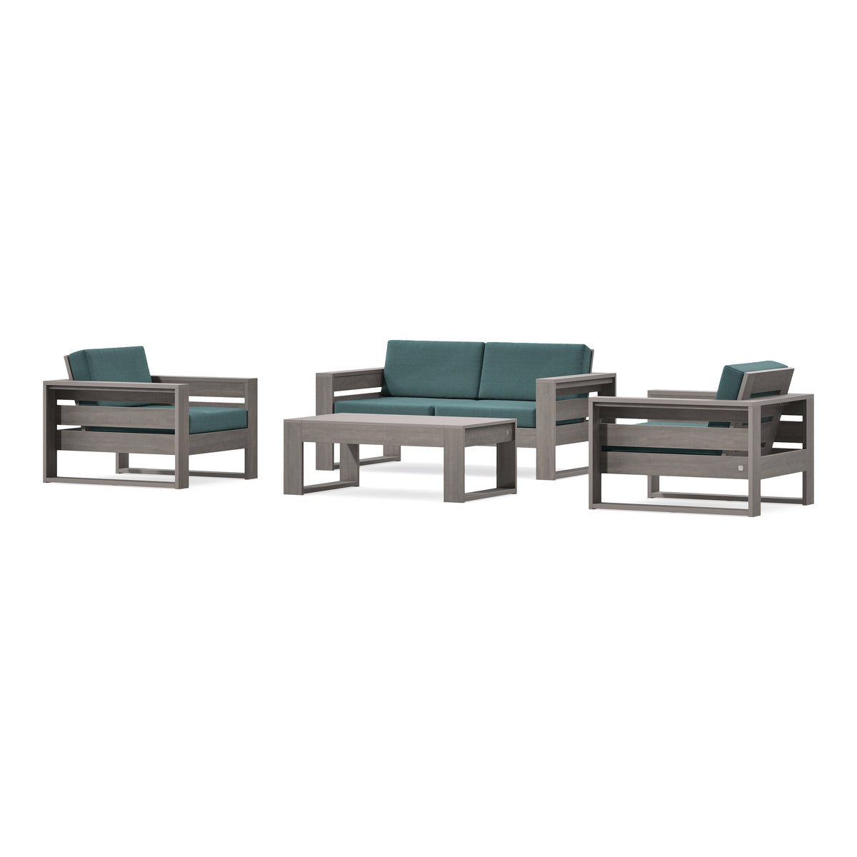 POLYWOOD PW Designer Series Latitude 4-Piece Lounge Loveseat Set in Driftwood / Ocean Teal