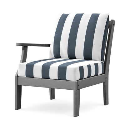 POLYWOOD Braxton Modular Left Arm Chair in Slate Grey / Cabana Stripe Marine Indigo