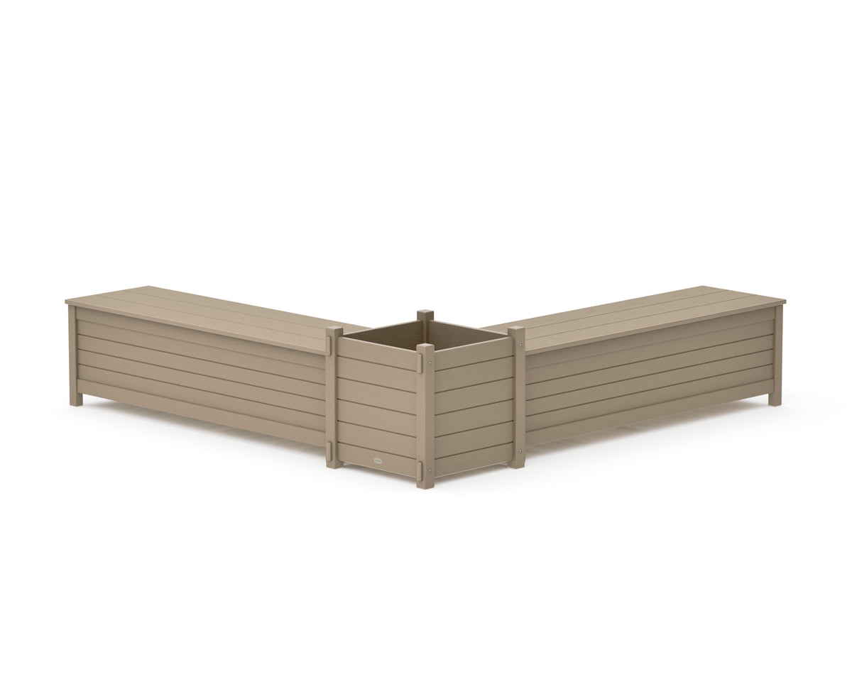 POLYWOOD 60" Nautical L-Shaped Planter Storage Bench Set - Large in Vintage Sahara