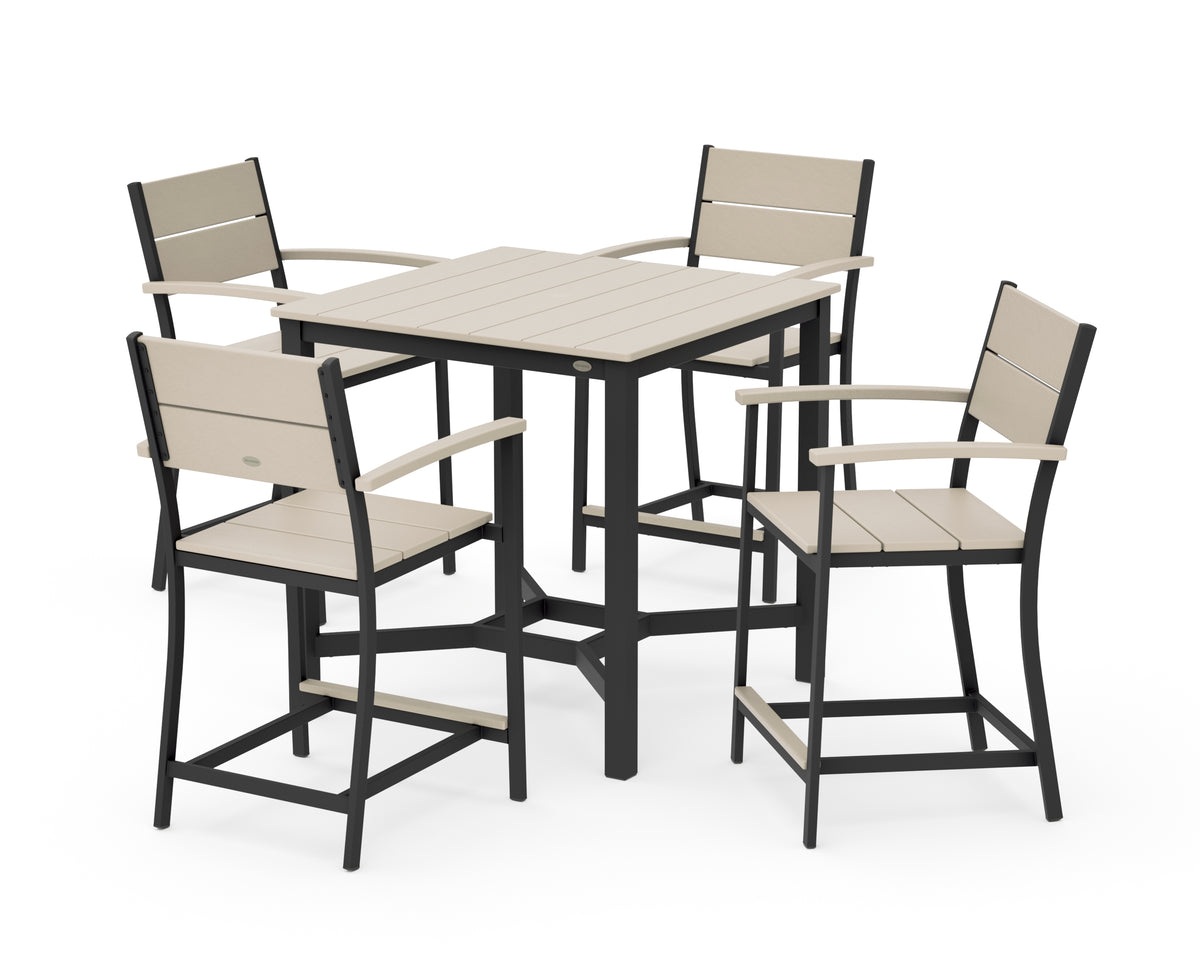 POLYWOOD Main Street 5-Piece Counter Set in Black / Sand