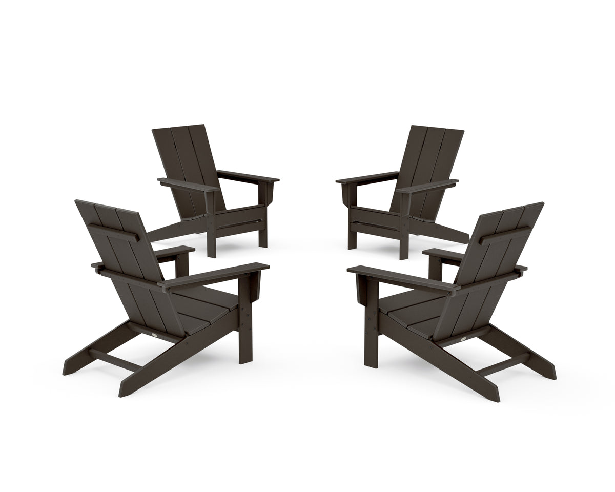 POLYWOOD 4-Piece Modern Studio Adirondack Chair Conversation Set in Vintage Coffee
