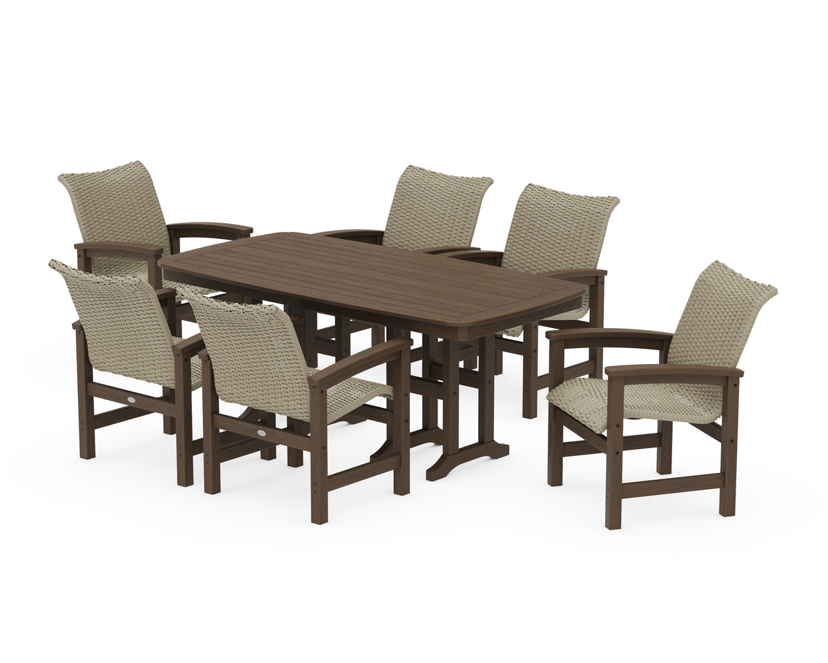 POLYWOOD Coastal Woven Arm Chair 7-Piece Dining Set in Kona / Dune Grass