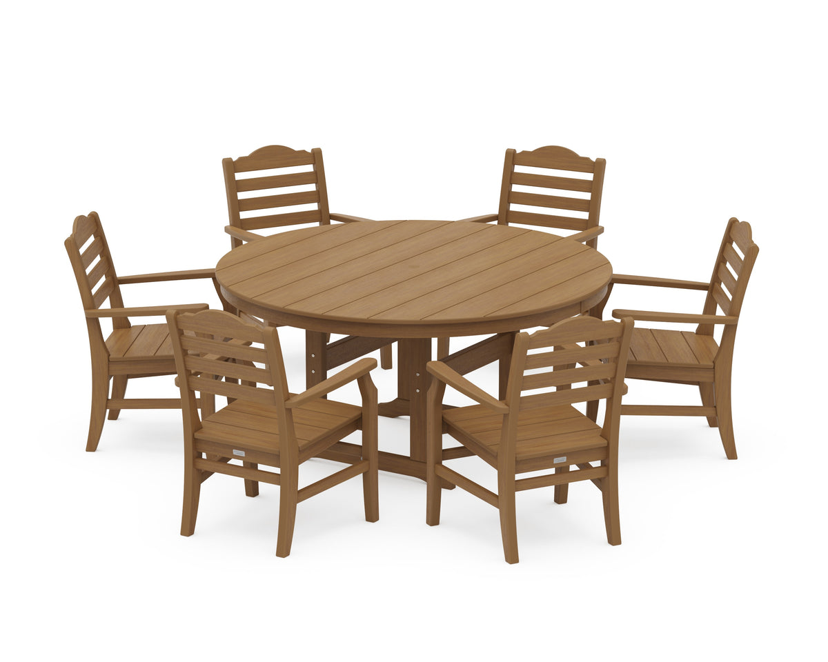 POLYWOOD Savannah 7-Piece Arm Chair Round Farmhouse Dining Set in Natural