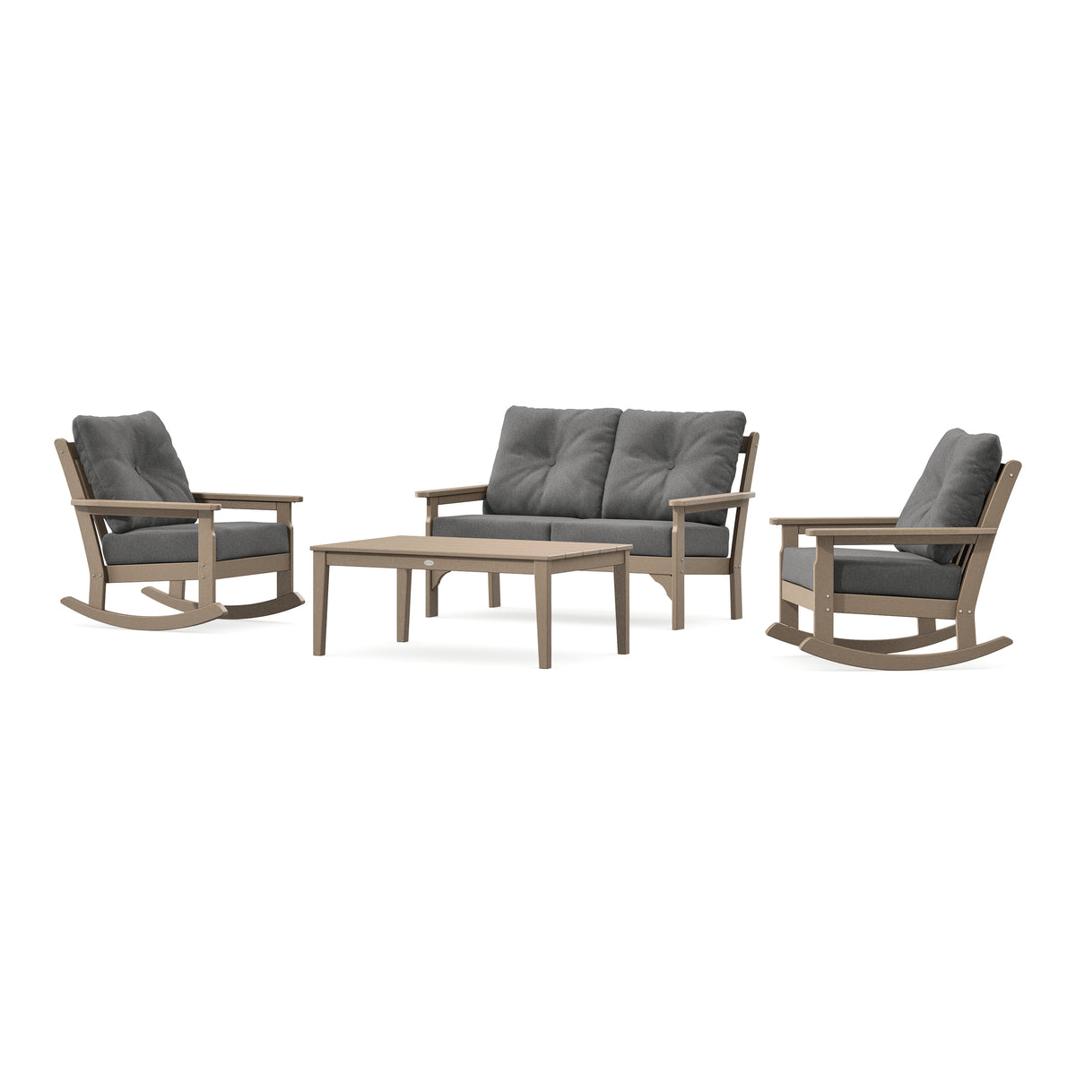 POLYWOOD Vineyard 4-Piece Deep Seating Rocking Chair Set in Vintage Sahara
