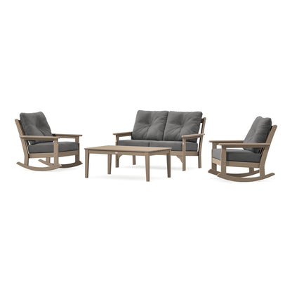 POLYWOOD Vineyard 4-Piece Deep Seating Rocking Chair Set in Vintage Sahara