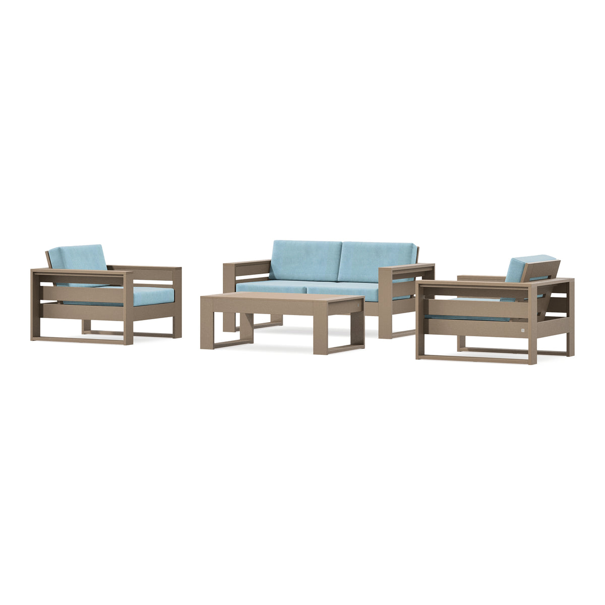 POLYWOOD PW Designer Series Latitude 4-Piece Lounge Loveseat Set in Vintage Sahara / Lattice Sky Blue