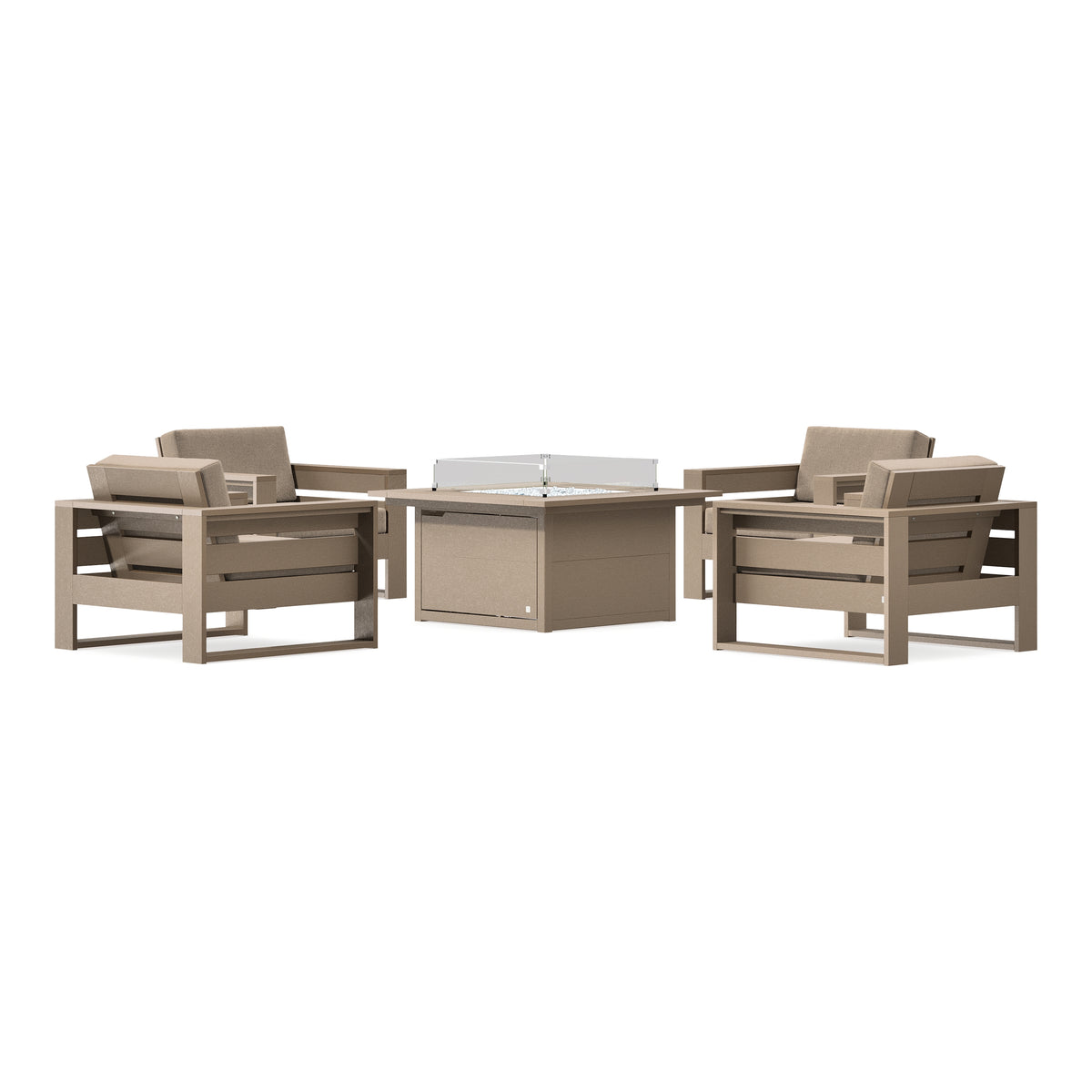 POLYWOOD PW Designer Series Latitude 5-Piece Lounge Fire Table Set in Vintage Sahara / Spiced Burlap
