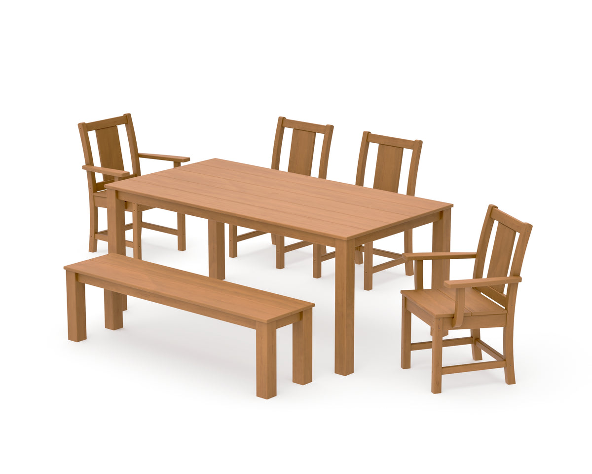 POLYWOOD Prairie 6-Piece Parsons Dining Set with Bench with Prairie Dining Side Chair in Natural