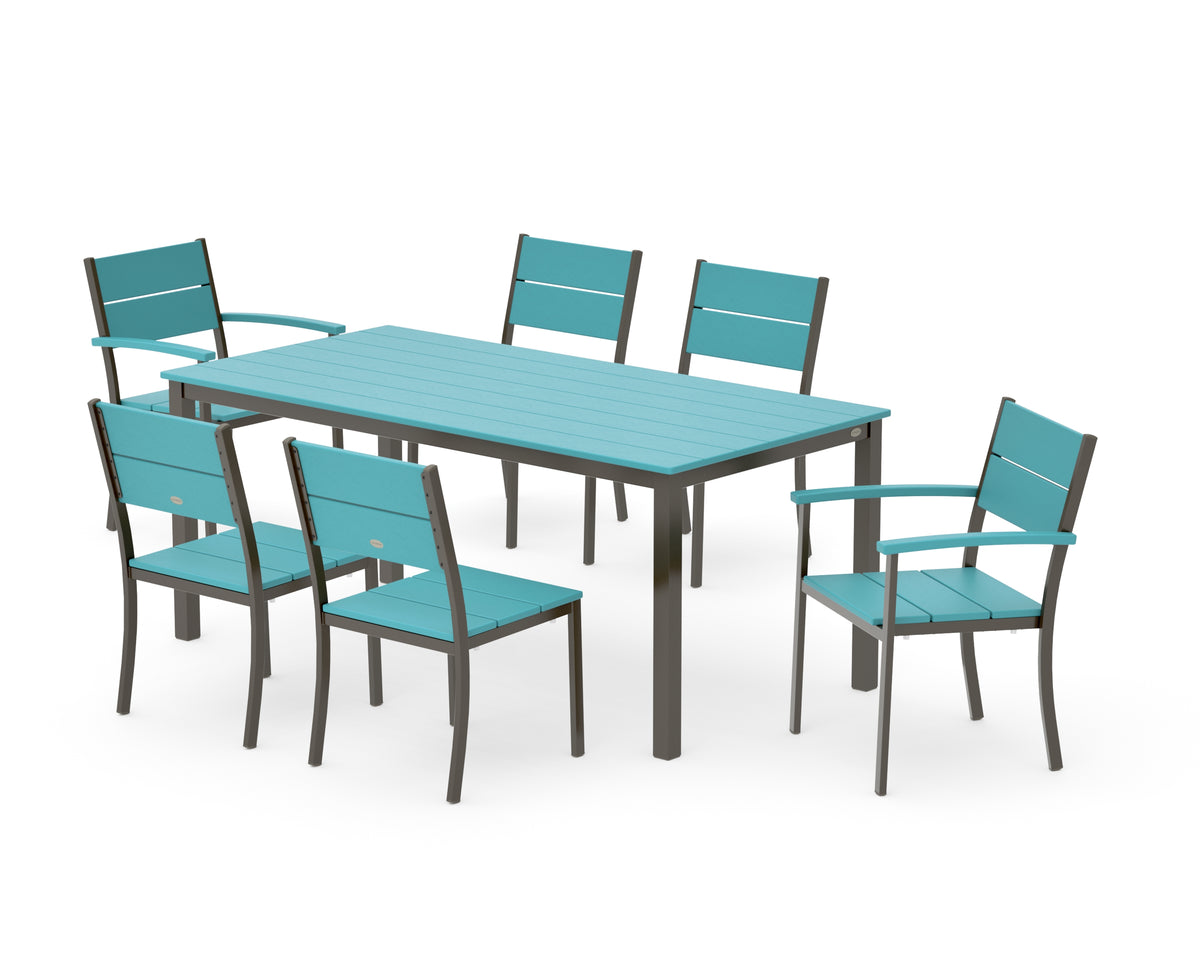 POLYWOOD Main Street 7-Piece Dining Set with Main Street 36" x 72" Dining Table in Bronze / Aruba