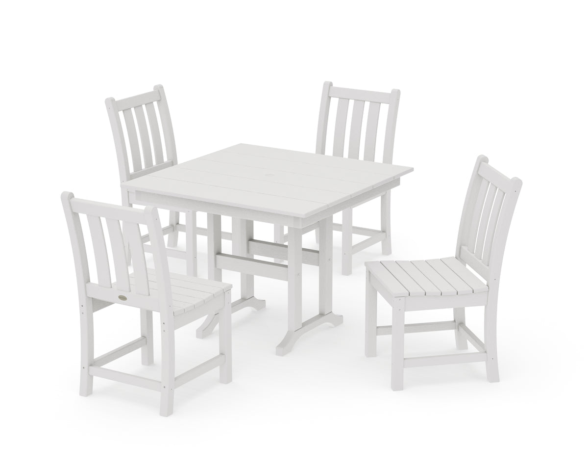 POLYWOOD Traditional Garden Side Chair 5-Piece Farmhouse Dining Set in Vintage White