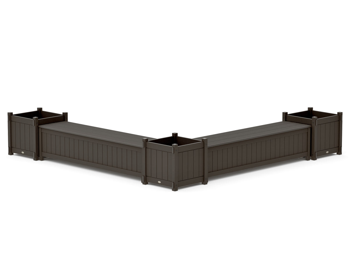 POLYWOOD 72" Vineyard L-Shaped Planter Storage Bench Corner Set - Large in Vintage Coffee