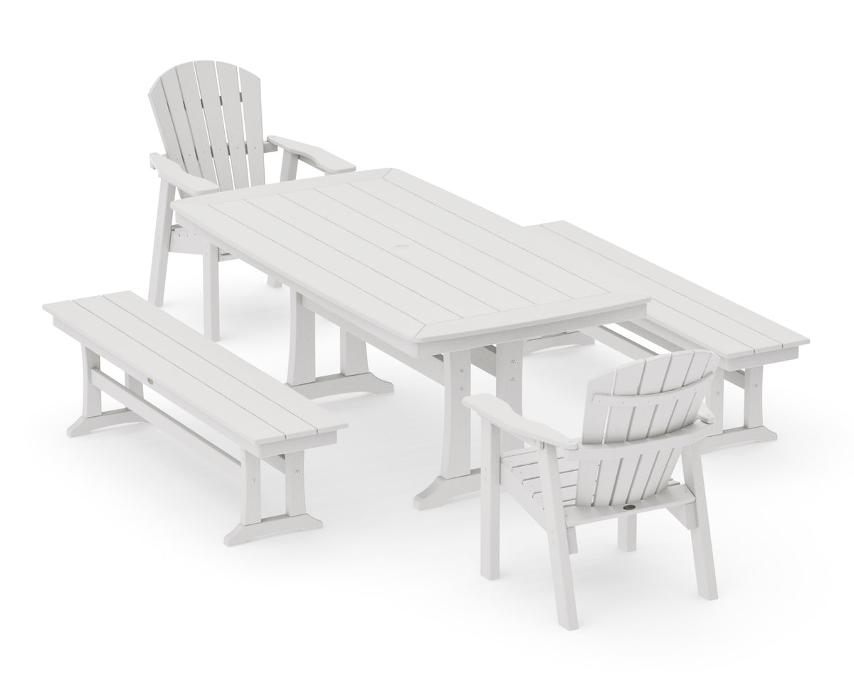 POLYWOOD Seashell 5-Piece Dining Set with Trestle Legs - 38" x 73" Table in Vintage White