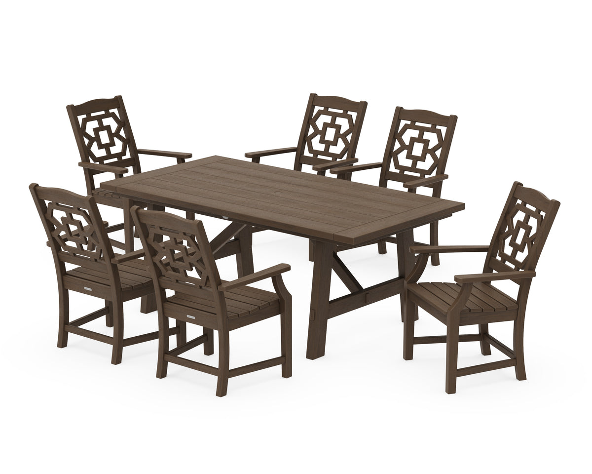 POLYWOOD Chinoiserie Arm Chair 7-Piece Rustic Farmhouse Dining Set in Kona