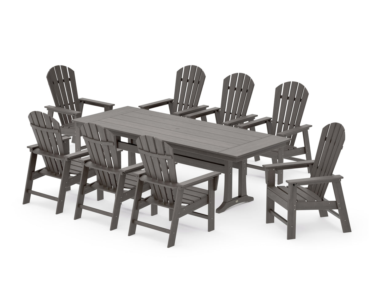 POLYWOOD South Beach 9-Piece Farmhouse Dining Set with Trestle Legs in Driftwood