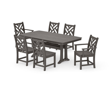 POLYWOOD Chippendale 7-Piece Dining Set with Trestle Legs in Driftwood