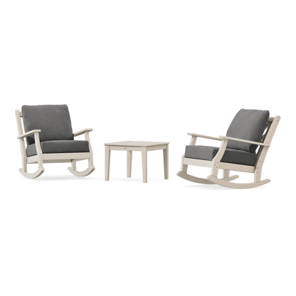 POLYWOOD Country Living Wovendale 3-Piece Deep Seating Rocker Set in Sand