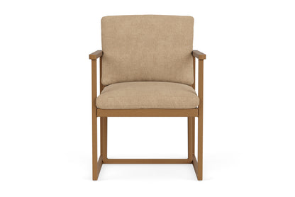 Lloyd Flanders Summit Dining Armchair in Hickory with Hayden Sand fabric