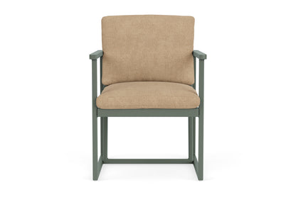 Lloyd Flanders Summit Dining Armchair in Spruce with Hayden Sand fabric