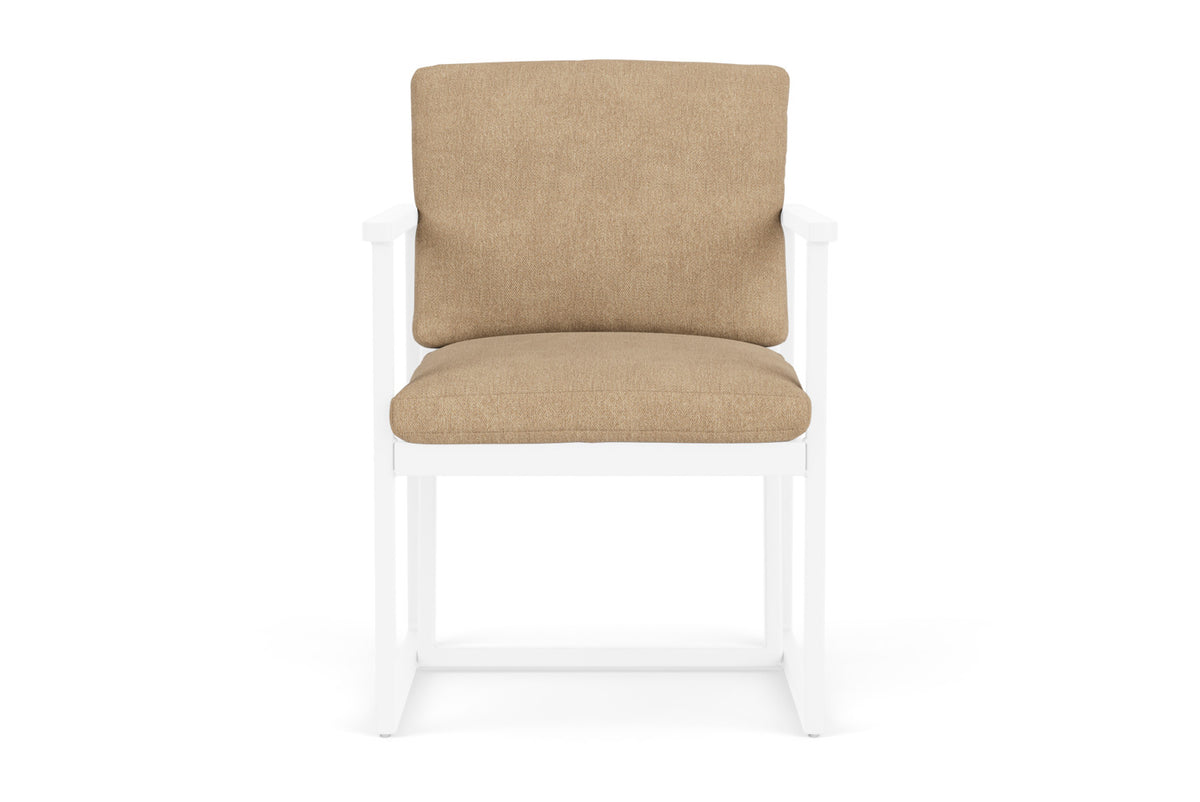 Lloyd Flanders Summit Dining Set in White with Hayden Sand fabric