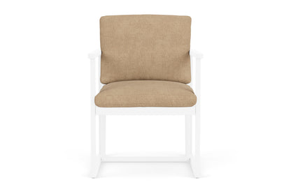 Lloyd Flanders Summit Dining Armchair in White with Hayden Sand fabric