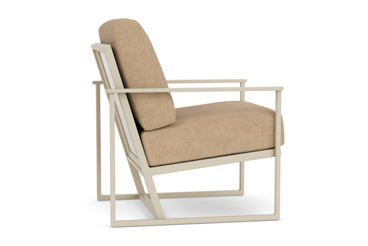 Lloyd Flanders Summit Lounge Chair in Linen with Hayden Sand fabric, view 5