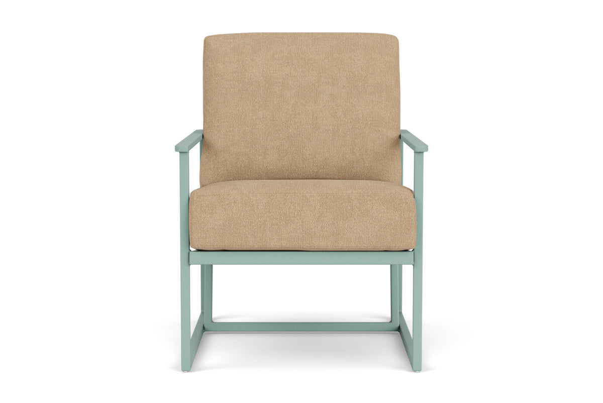 Lloyd Flanders Summit Lounge Chair in Sea Glass with Hayden Sand fabric