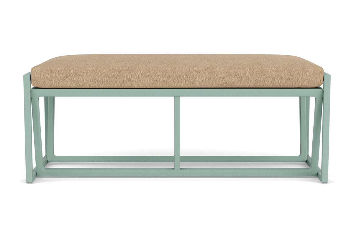 Lloyd Flanders Summit Loveseat Ottoman in Sea Glass with Hayden Sand fabric