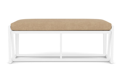 Lloyd Flanders Summit Loveseat Ottoman in Matte White with Hayden Sand fabric