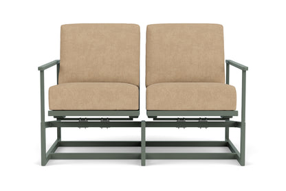 Lloyd Flanders Summit Spring Rocker Loveseat in Spruce with Hayden Sand fabric