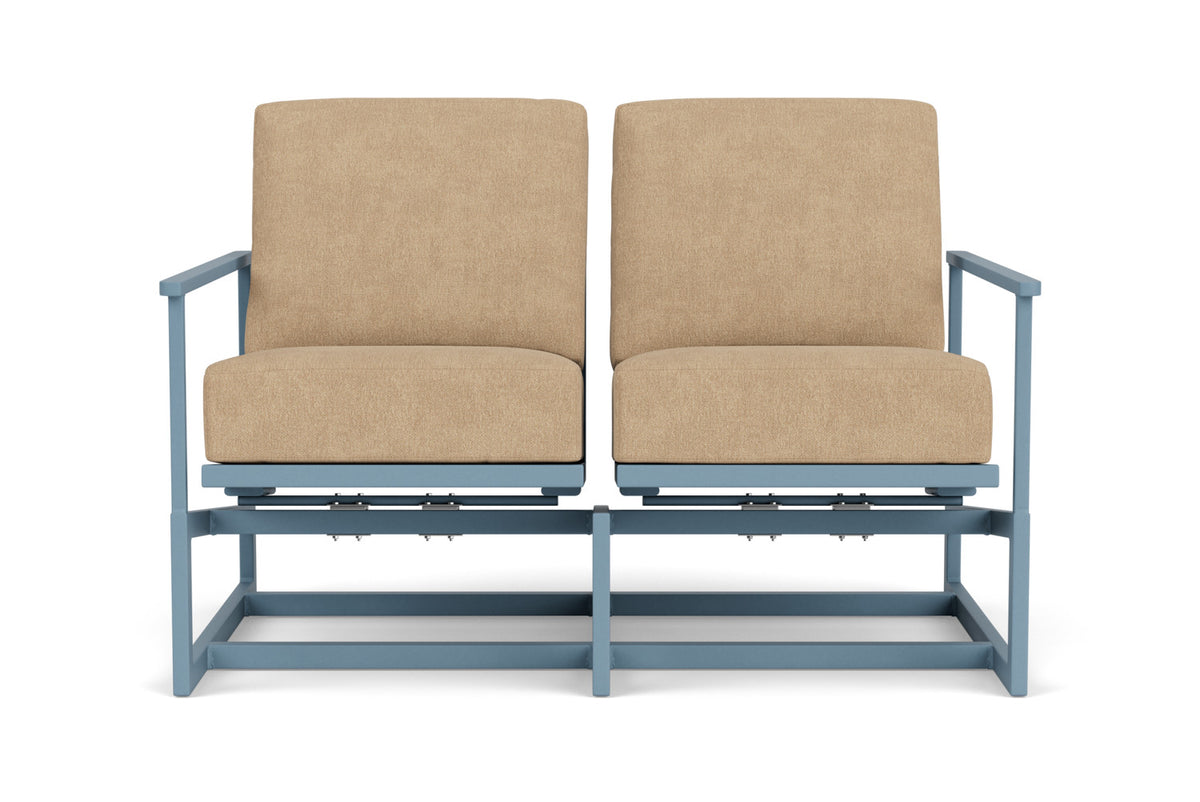 Lloyd Flanders Summit Spring Rocker Loveseat in Stillwater with Hayden Sand fabric