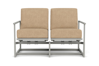 Lloyd Flanders Summit Spring Rocker Loveseat in Platinum with Hayden Sand fabric