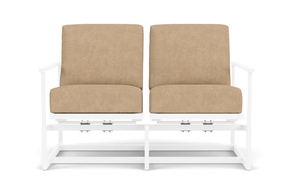 Lloyd Flanders Summit Spring Rocker Loveseat in White with Hayden Sand fabric