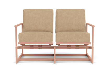 Lloyd Flanders Summit Spring Rocker Loveseat in Rosewood with Hayden Sand fabric