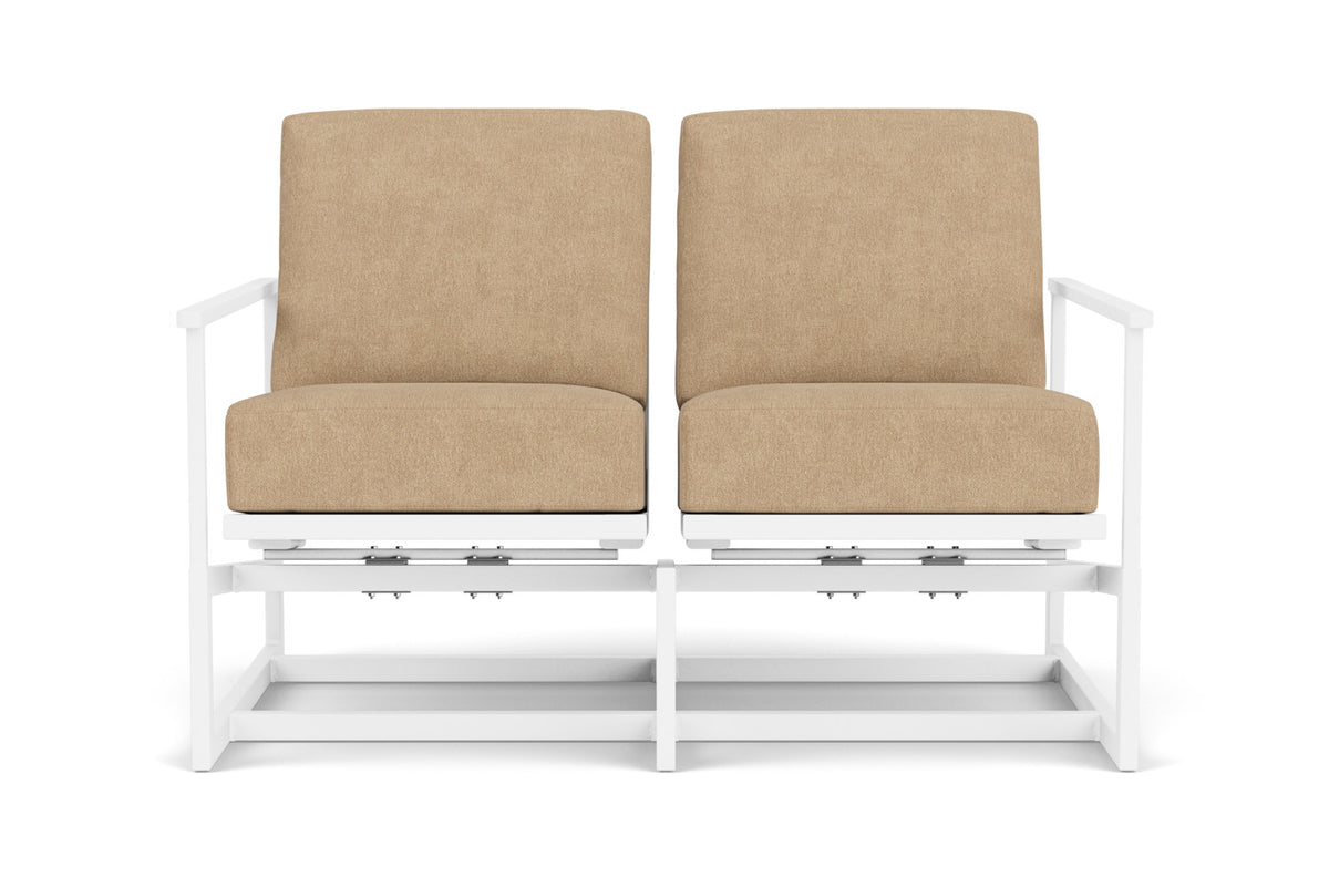 Lloyd Flanders Summit Spring Rocker Loveseat in Matte White with Hayden Sand fabric